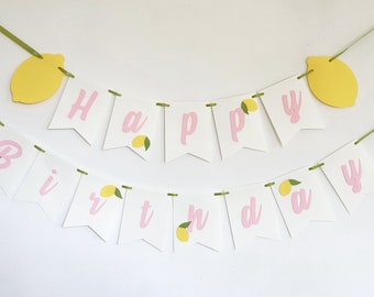 Lemon Happy Birthday Banner, Citrus Party Decor