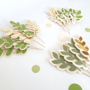 Greenery Cupcake Toppers, Green Gold 1st Birthday Decoration