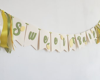 Lemon Baby Shower Banner, Ivory Yellow Green Party Decor