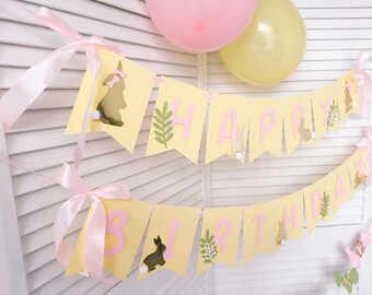 Bunny First Birthday Banner, Girl, Easter Spring Decor