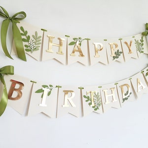 Greenery 1st Birthday Banner, Green Gold Ivory Party Decorations