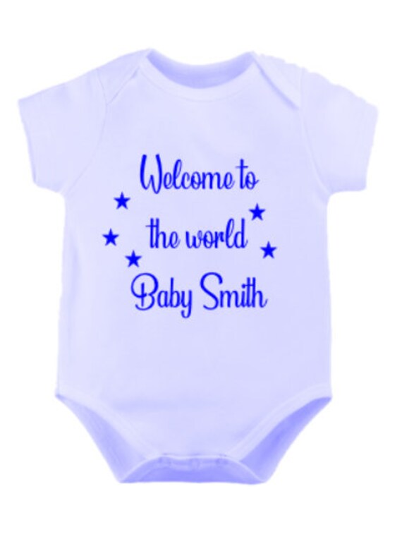 personalised welcome to the world baby grow