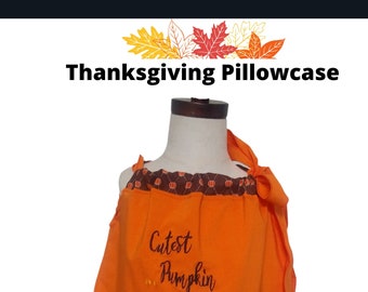 Handmade Thanksgiving Dress, Pumpkin dress, Embroidery pillow case dress, little girl dress, Holliday dress, vacation dress