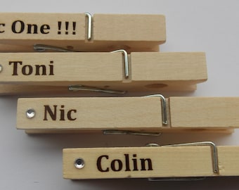 Personalised Names on Wooden Pegs Great for Kids School Lots of Uses Lasered