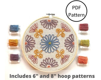 Gänseblümchen Mandala Hand Embroidery Hoop Art PDF Muster | Handstickmuster | Inklusive Nähanleitung | DIY Stickrahmen Kunst | Digitaler Download