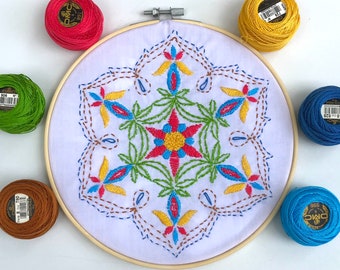 Blütenblätter mit Swag Hoop Art Embroidery PDF Pattern | Handstickmuster | Inklusive Nähanleitung | DIY Stickrahmen Kunst | Digitaler Download