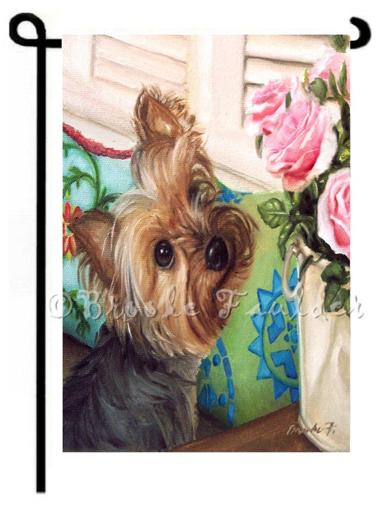Yorkshire Terrier Garden Flag 12x18 Summer Spring Pink Yorkshire Terrier Garden Flag 12x18, Yorkie Garden Flag