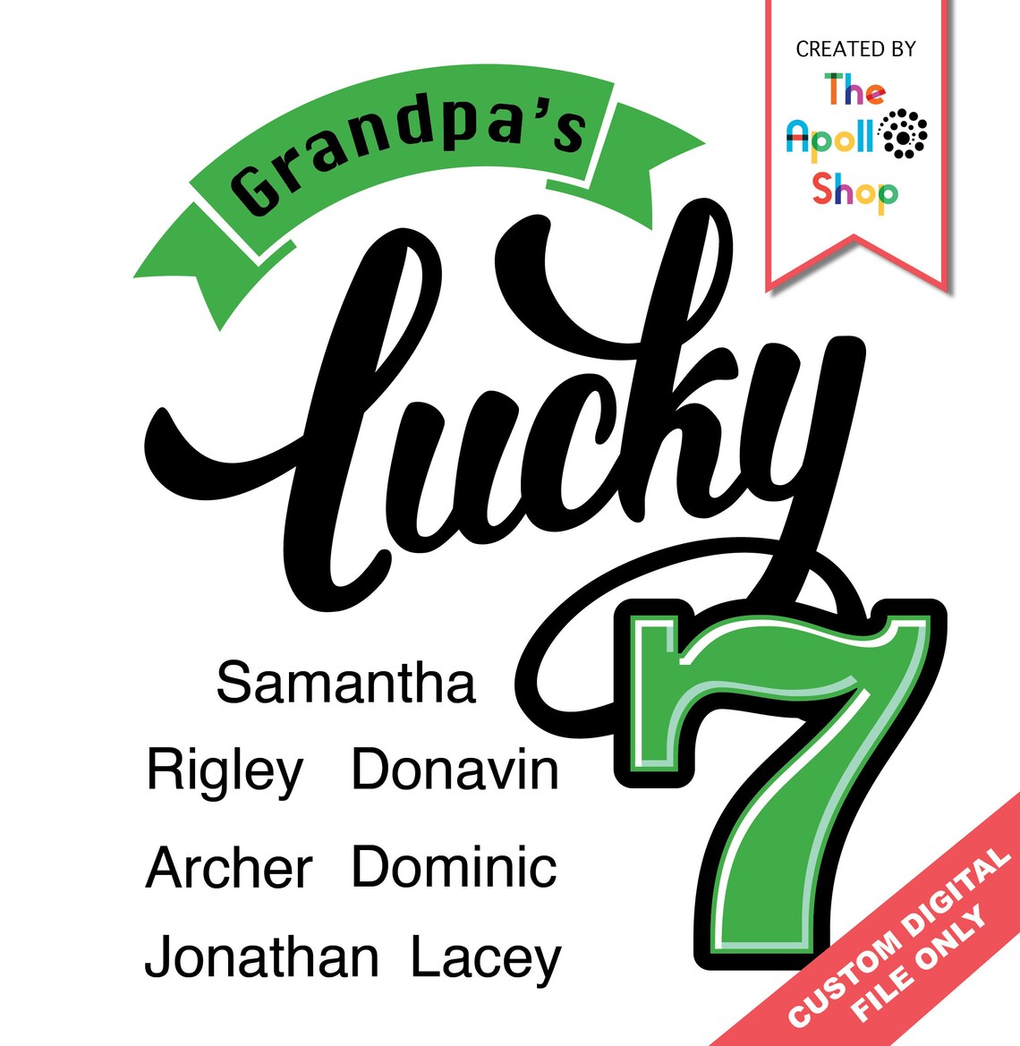 Lucky 7 Grandparent Grandchildren Names Graphic Custom Digital Etsy