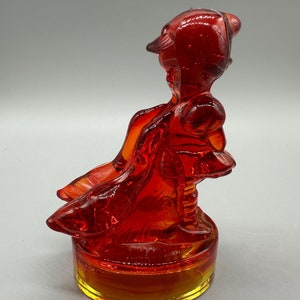 L.E. Smith ruby red Glass Girl With Ducks Geese 7&quot; X 3&quot; Figurine