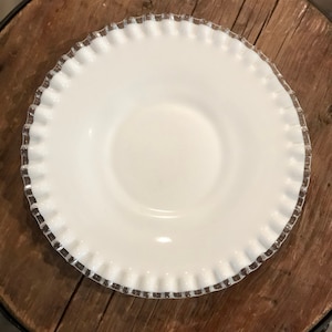 Fenton Silver Crest Dessert Plate 8-1/4&quot; White Milk Glass Clear Crimped Ruffle Edge Salad Plate 1950s Fenton Collectible Art Glass Gifts
