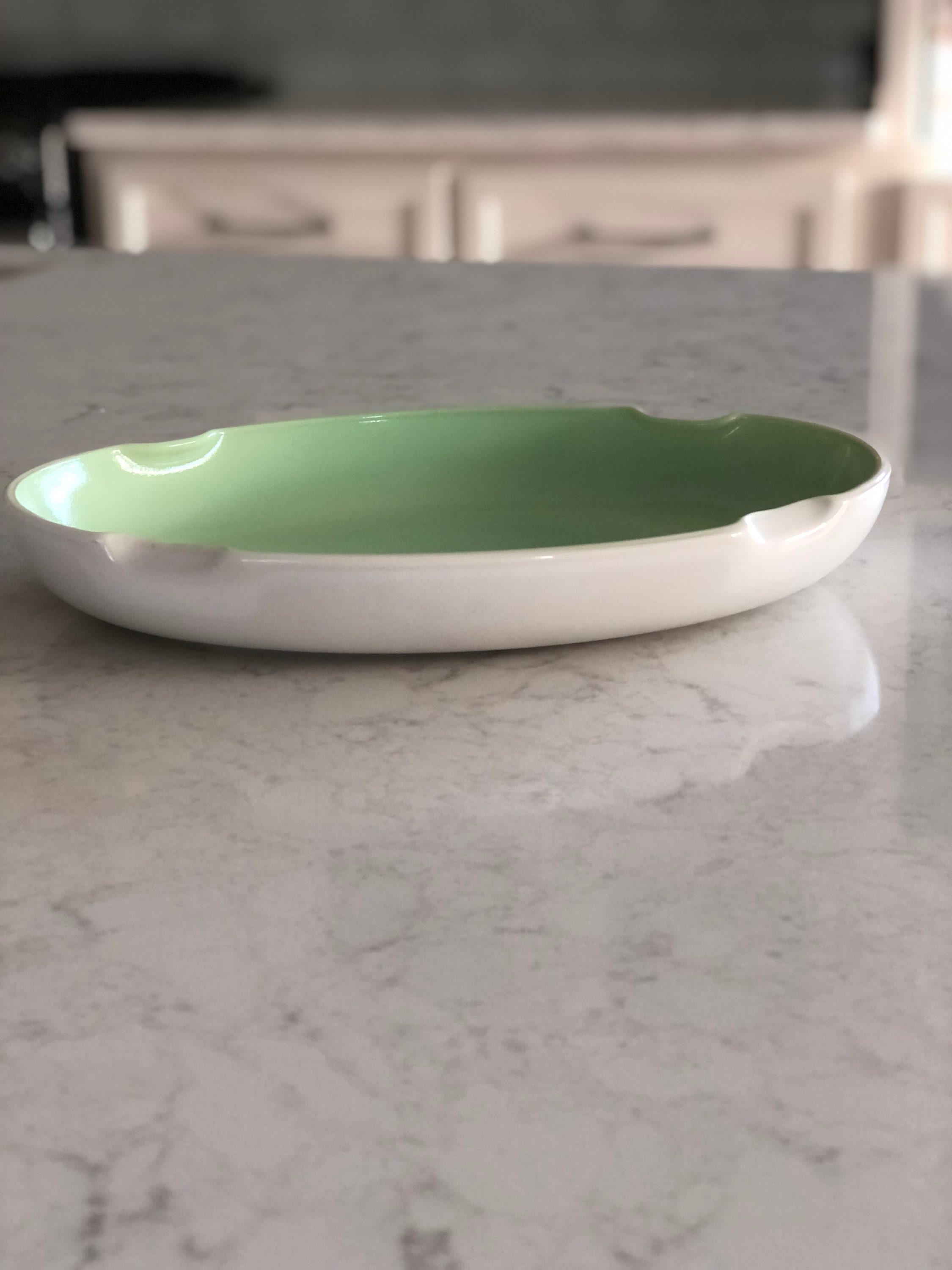 Vintage Glazed Green Milk Glass OVAL SERVING DISH Tray Bowl Etsy