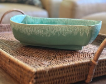 Maceta vintage de cerámica UPCO con esmaltado por goteo. Maceta vintage de cerámica para interiores. Fabricada en EE. UU., forma libre.