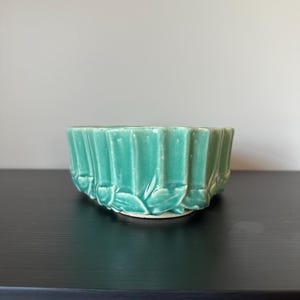 McCoy Pottery Oval Planter Green Bamboo Leaf USA Vintage Mid Century Signed