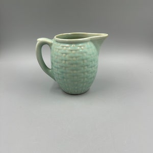 Vintage Weller Basket Weave 4 inch Pottery Pitcher Handle Side Greenish Brown Color USA