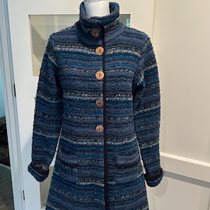 Avoca (Ireland) Funnell Neck Knee Length Wool Coat/Cardigan - size S
