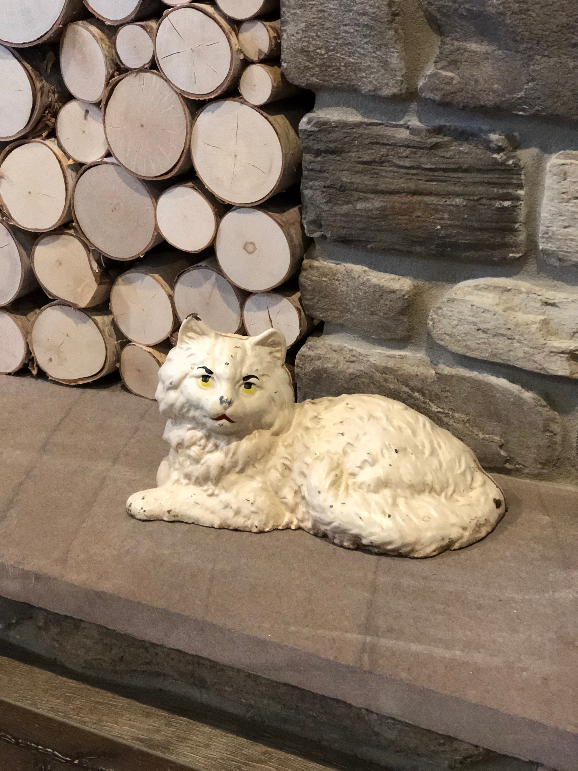 Vintage Cast Iron Laying Persian Cat Door Stop White | Cat Lover Gift 