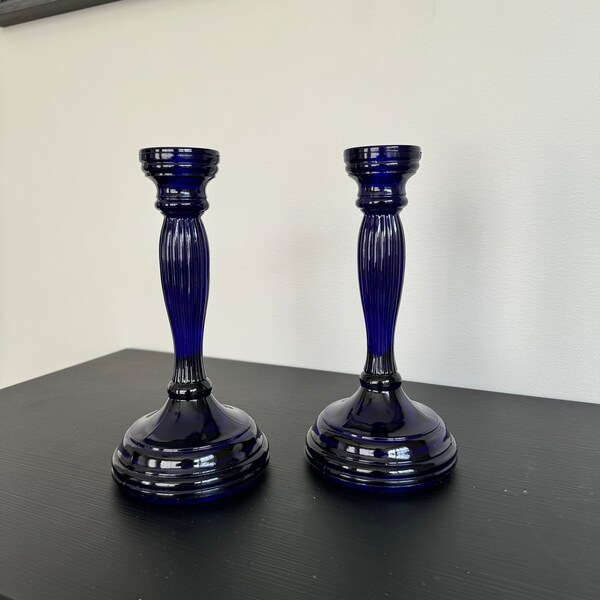 Cobalt Blue Pillar Candle Holders Etsy