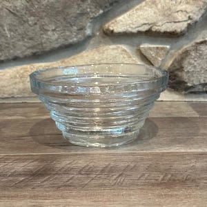 Blenko Pyramid Step Bowl Clear Textured Art Glass with Blenko sticker