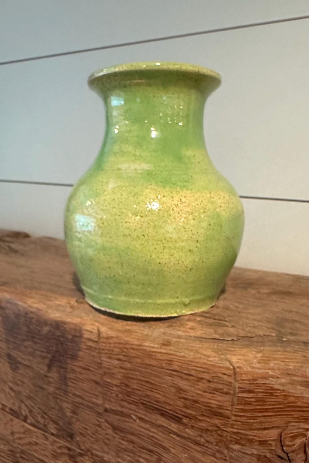 Vintage Stoneware Studio Art Pottery Vase Green Yellow Drip Glaze ...