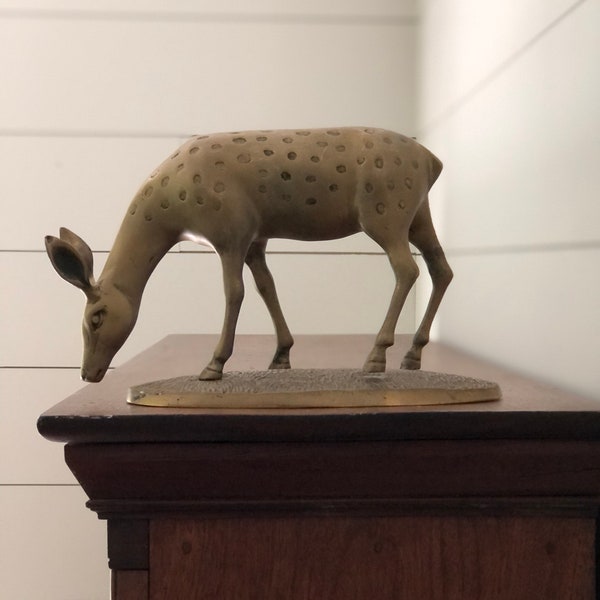 Vintage MCM Embossed Brass Deer Stag Elk Gold Figurine Statue | Vintage Brass Reindeer | Christmas