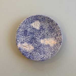 Vintage Handmade Fish Plate | Unusual | Cobalt Blue | Tropical Fish | Very CoolDecorative Plate - Handmade Ceramic Table or Wall Art Decor