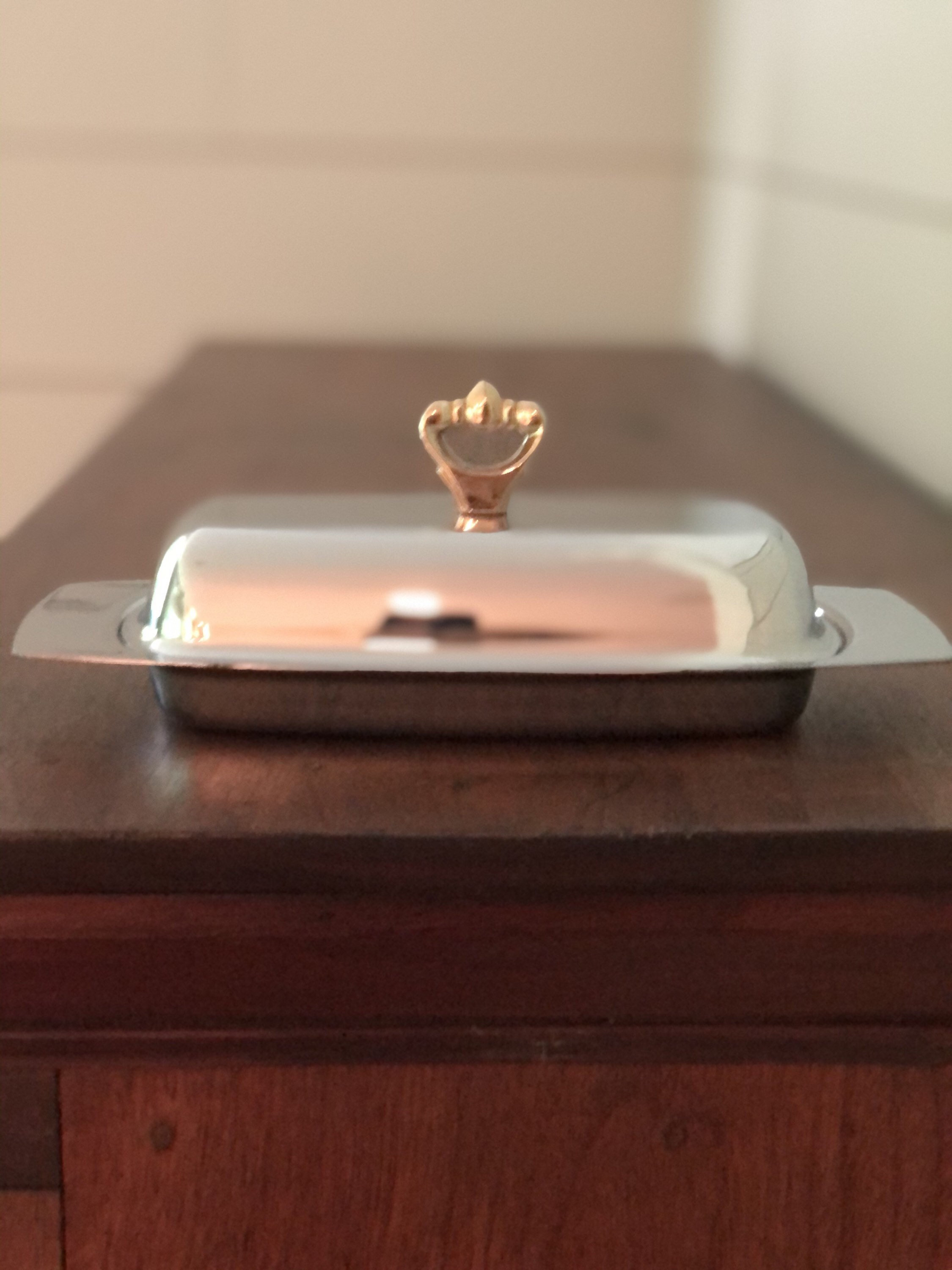 Vintage KROMEX Butter Dish Chrome with Glass Insert Finial Etsy