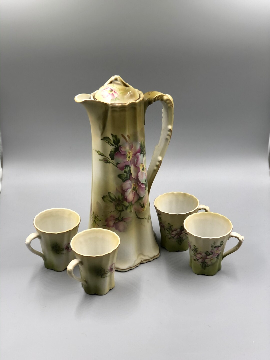 NIPPON Hand Painted Pitcher With 4 Cups Ombré Green Background - Etsy