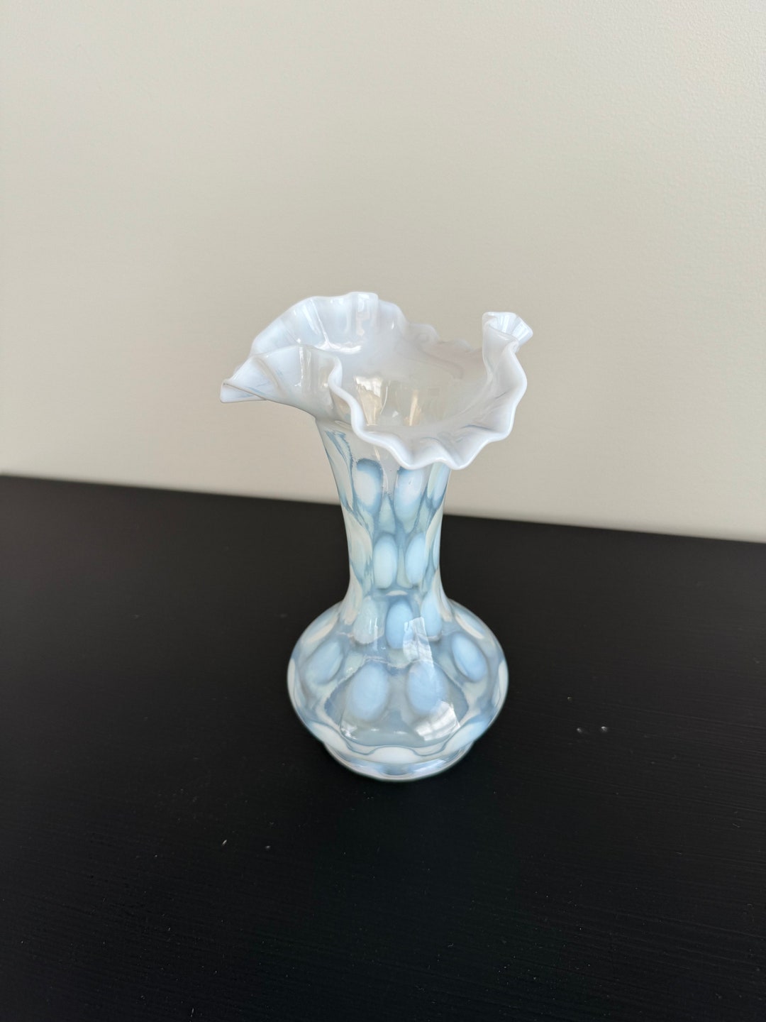 Fenton Vase Coin Dot Opalescent Crimpled Ruffle Edge Vintage - Etsy