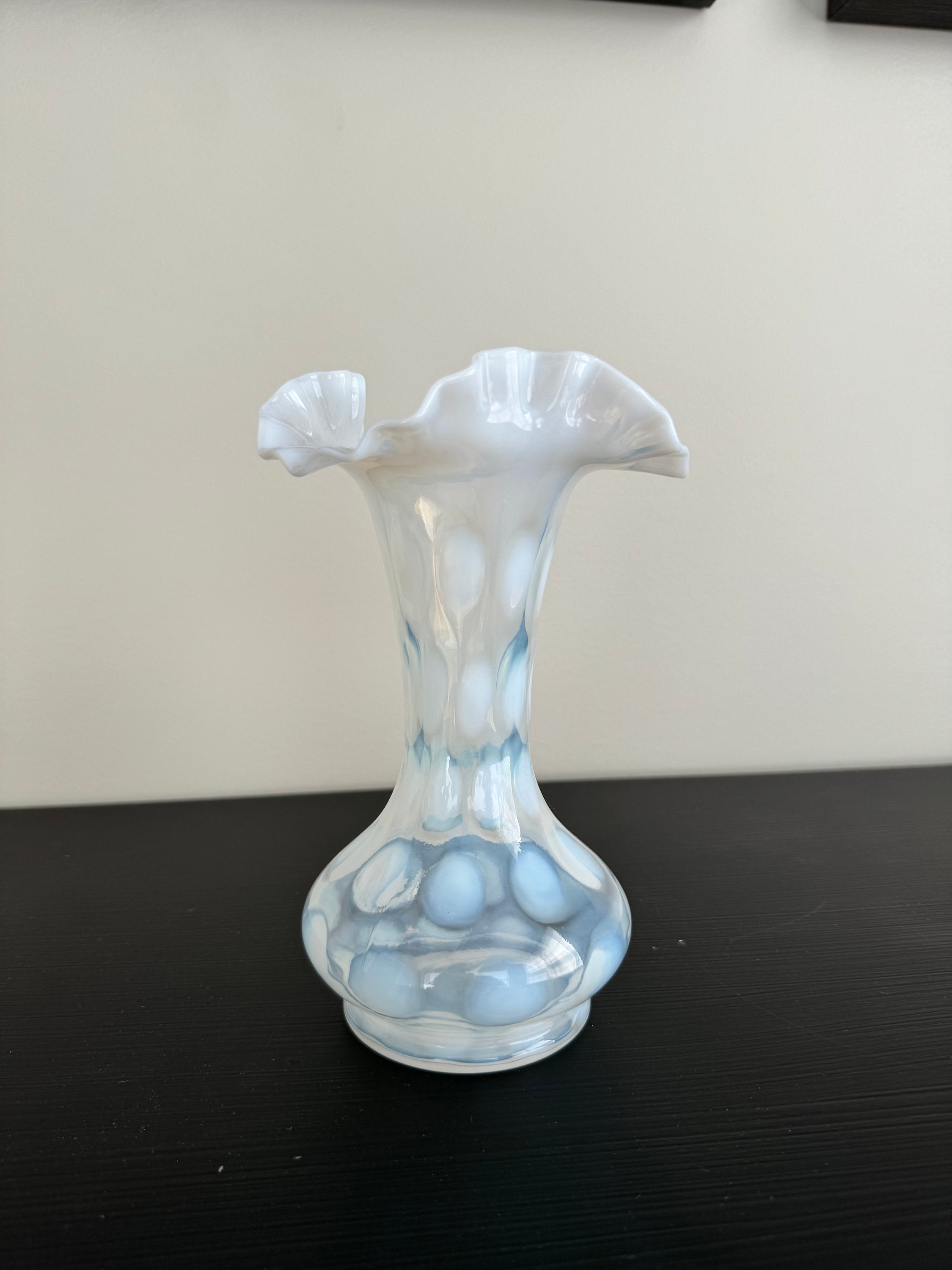 Fenton Vase Coin Dot Opalescent Crimpled Ruffle Edge Vintage - Etsy