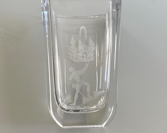 Vintage Orrefors Nils Landberg Romeo y Julieta Arte Sueco Jarrón de Vidrio Pesado