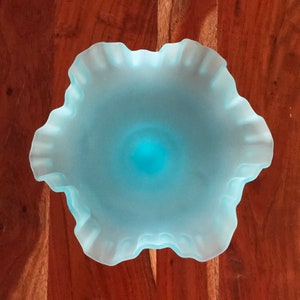 Vintage Fenton Gorgeous Frosted Blue Ruffled Edge Compote | Pedestal Candy Dish | Opaque