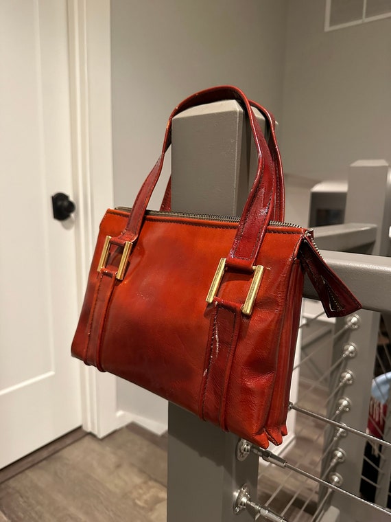 Vintage 1960s Red Marbled Patent Leather Handbag P