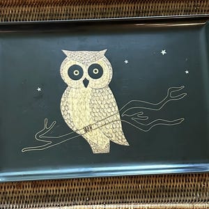 1960s Couroc of Monterey Black Resin Owl Tray | MCM Platter