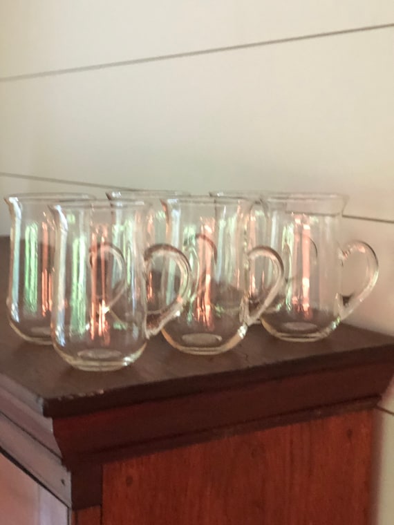 Set of 6 Hand Blown Glass Mugs. Unmarked Etsy