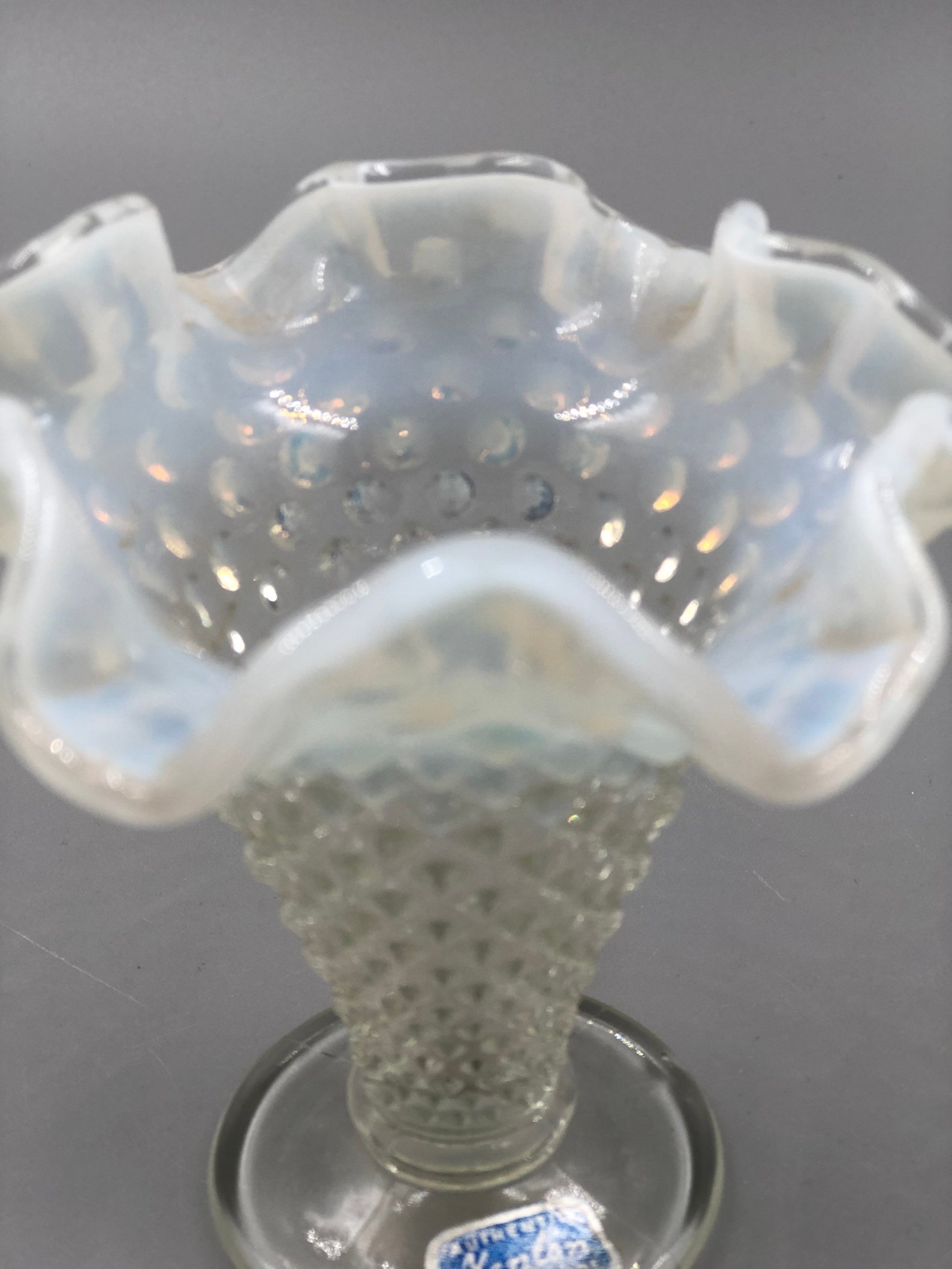 Vintage Fenton Art Glass Hobnail Clear Opalescent Crimped - Etsy