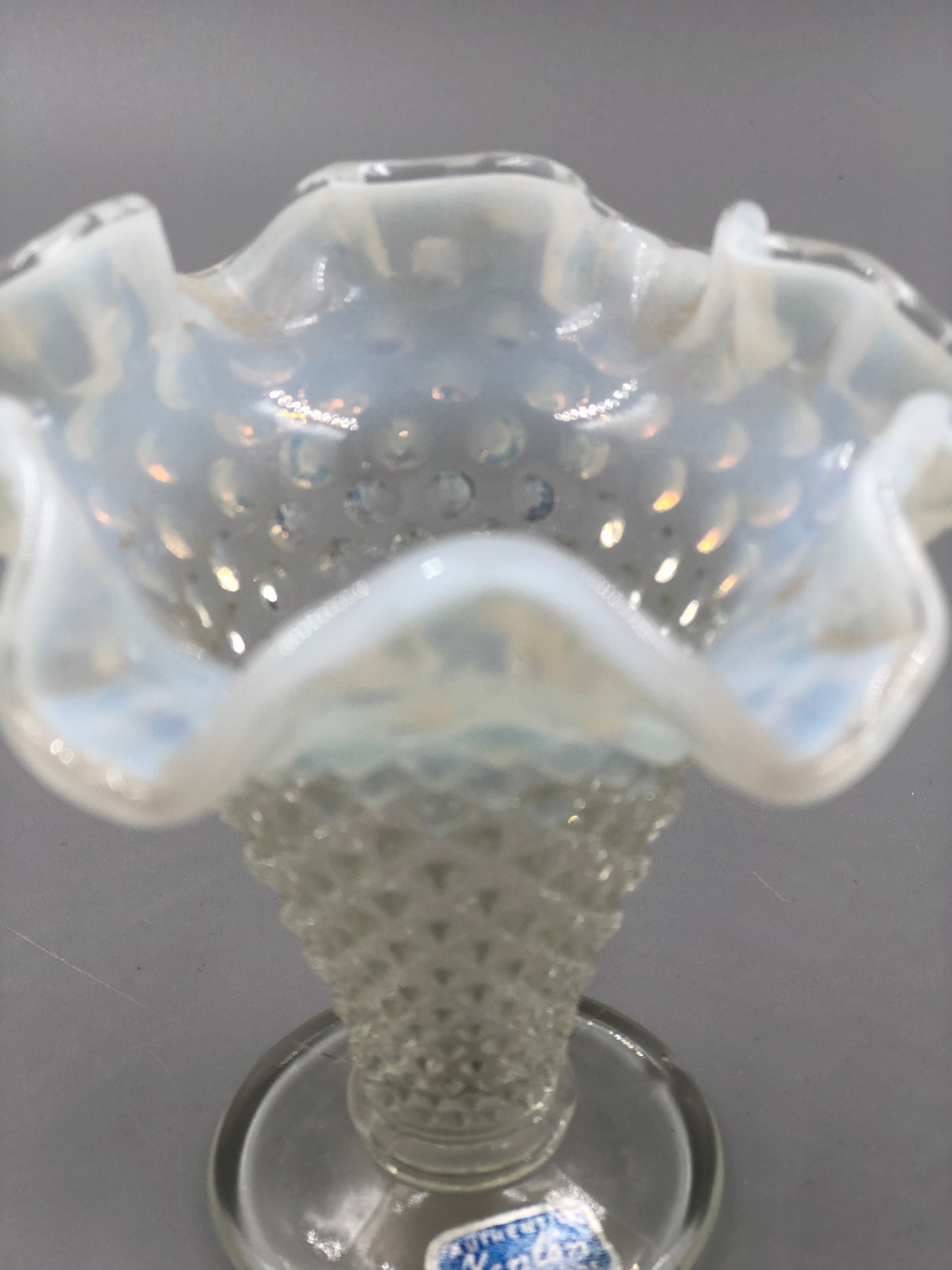 Vintage Fenton Art Glass Hobnail Clear Opalescent Crimped Etsy