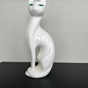Art Deco White Siamese Cat Statue Minimalist Decor Vintage