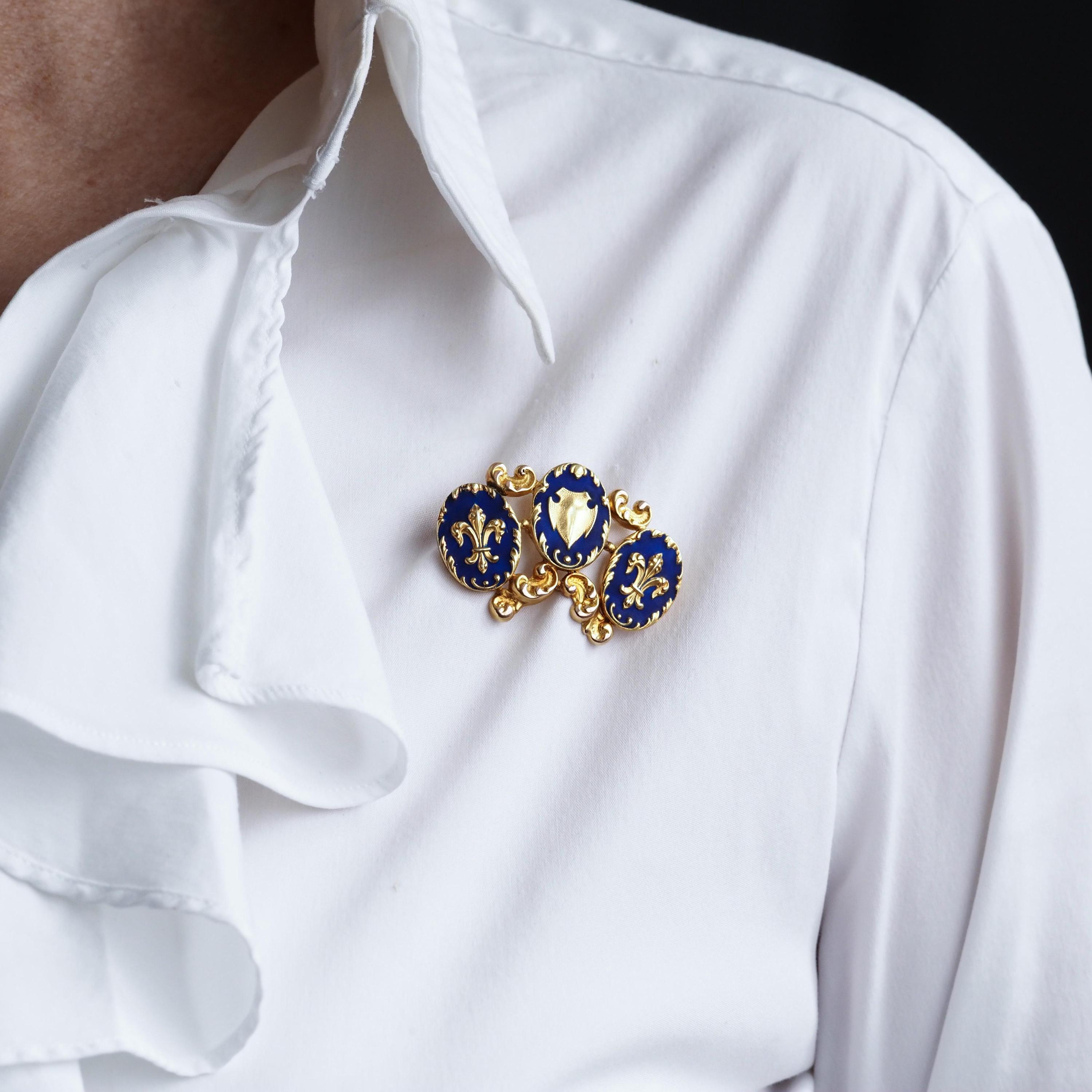 Broche Ancienne XIXe Siècle En Or 18k (750) Motif Fleur De Lys - Occasion Exceptionnelle