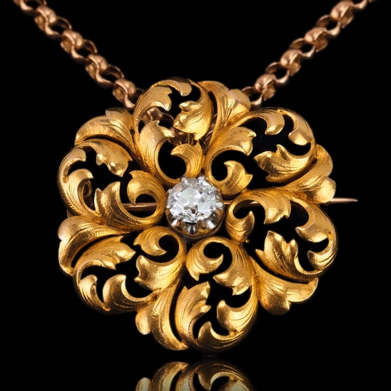 Antique Victorian French Diamond Pendant Necklace brooch 18ct Gold Floral Acanthus Design 19th C. Etsy
