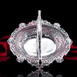Antique Georgian Solid Silver Basket Bowl Rococo Revival Shell & Pierced Design - Robert Garrard 1804