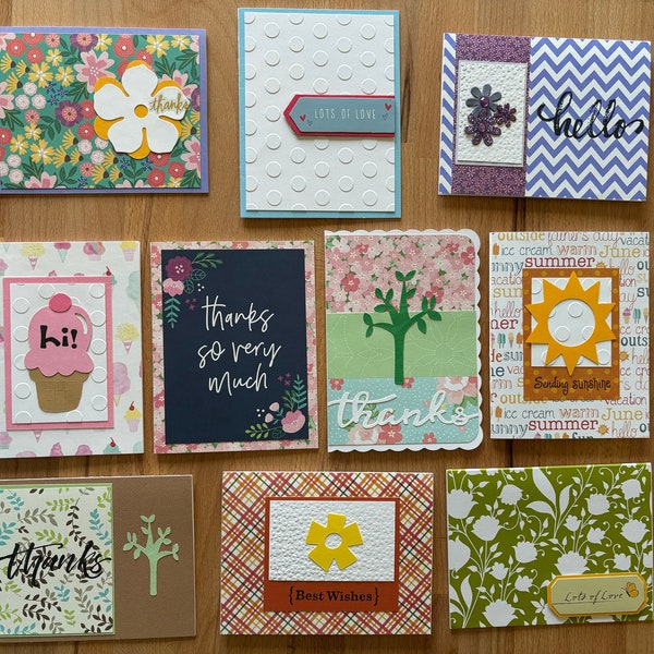 10 Cards Any Occasion Summer Pack, Variety Hello Thinking of You Miss You Card Set, Includes 10 Unique Handmade Cards