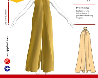 Fun jumpsuit  sewing pattern for women dress/halter neckline/back open/Size S-2XL/ instant download/Easy digital PDF sewing pattern