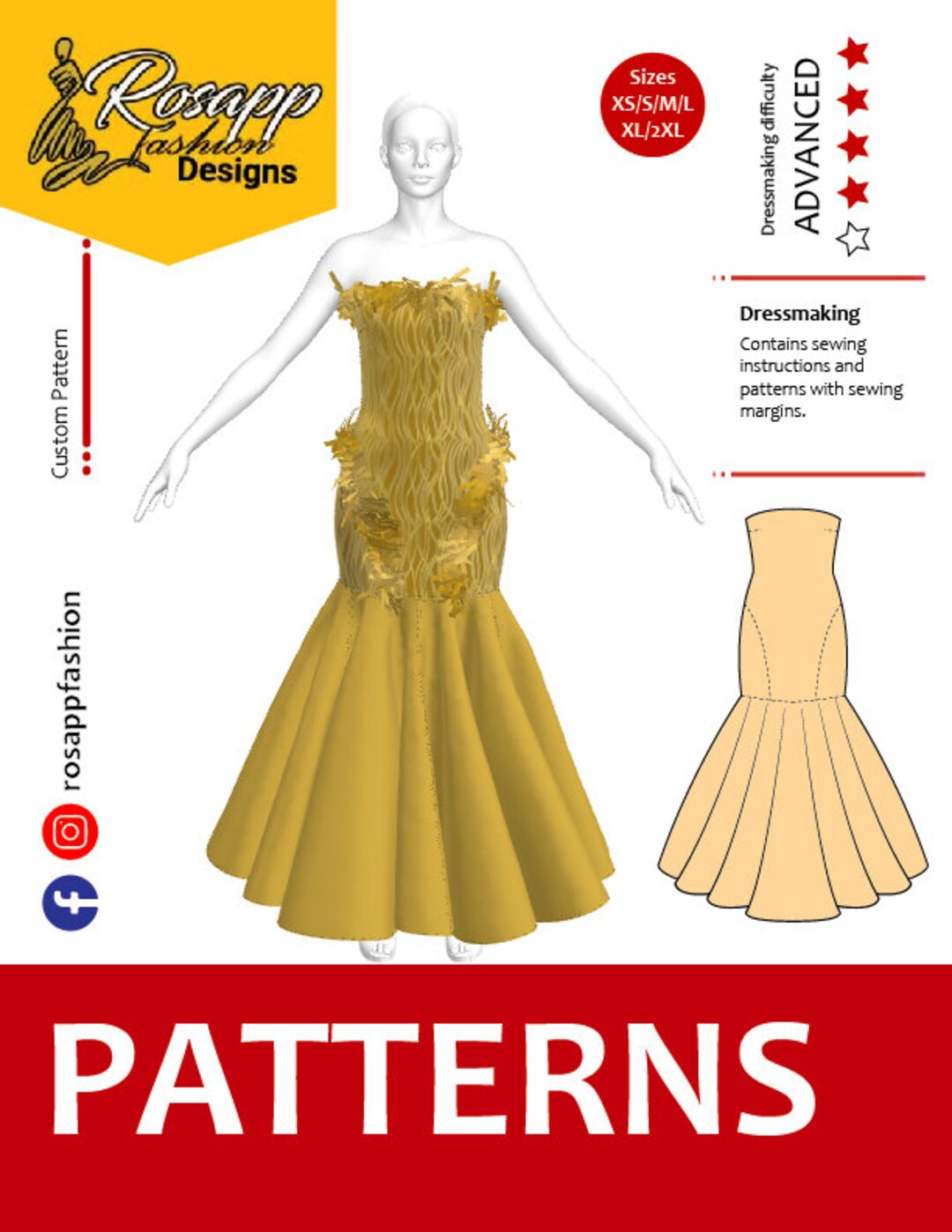 Golden Trumpet Sewing Pattern Dress for Women/strapless/floor Length