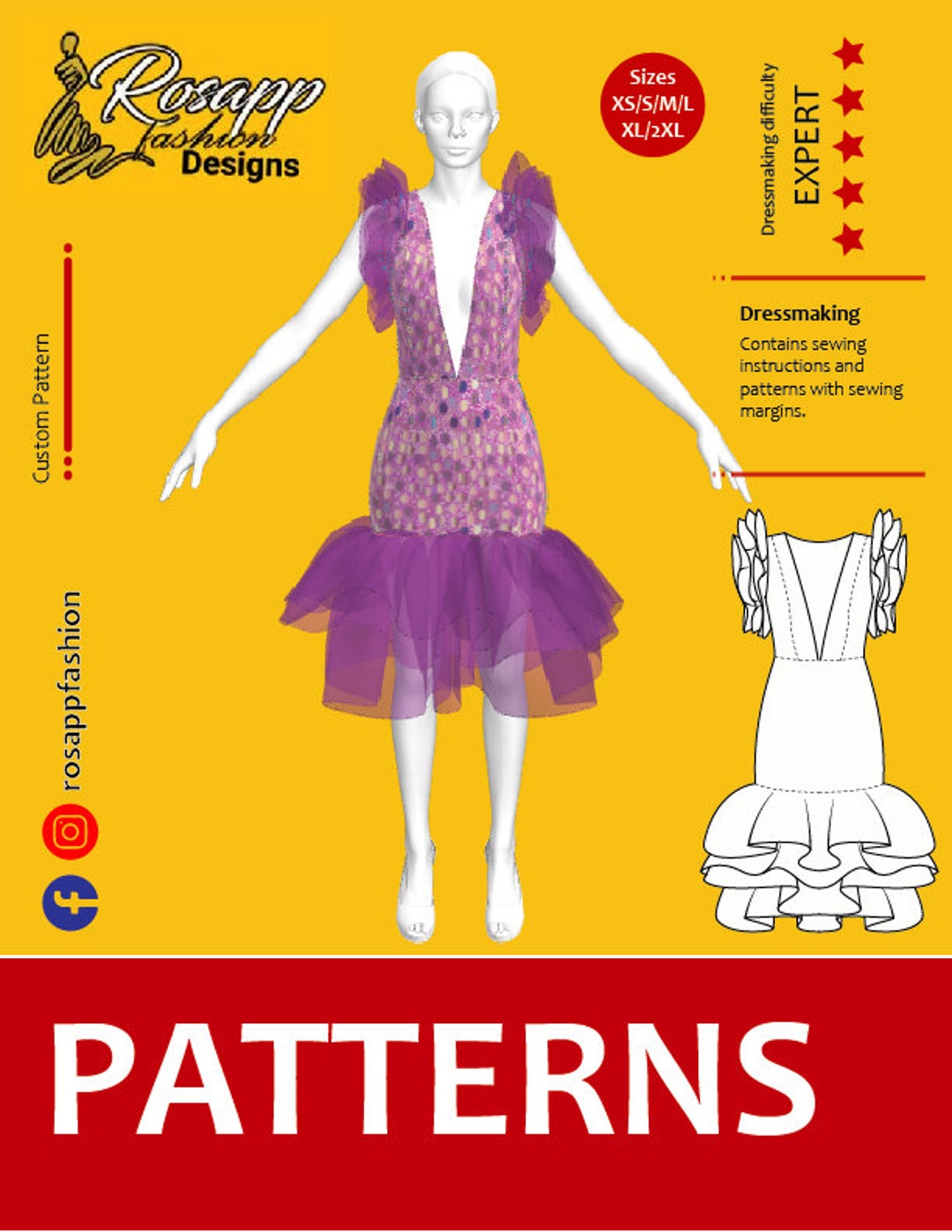Confidence Sewing Pattern for Women Dress/flounce Sleeve/v-neckline ...