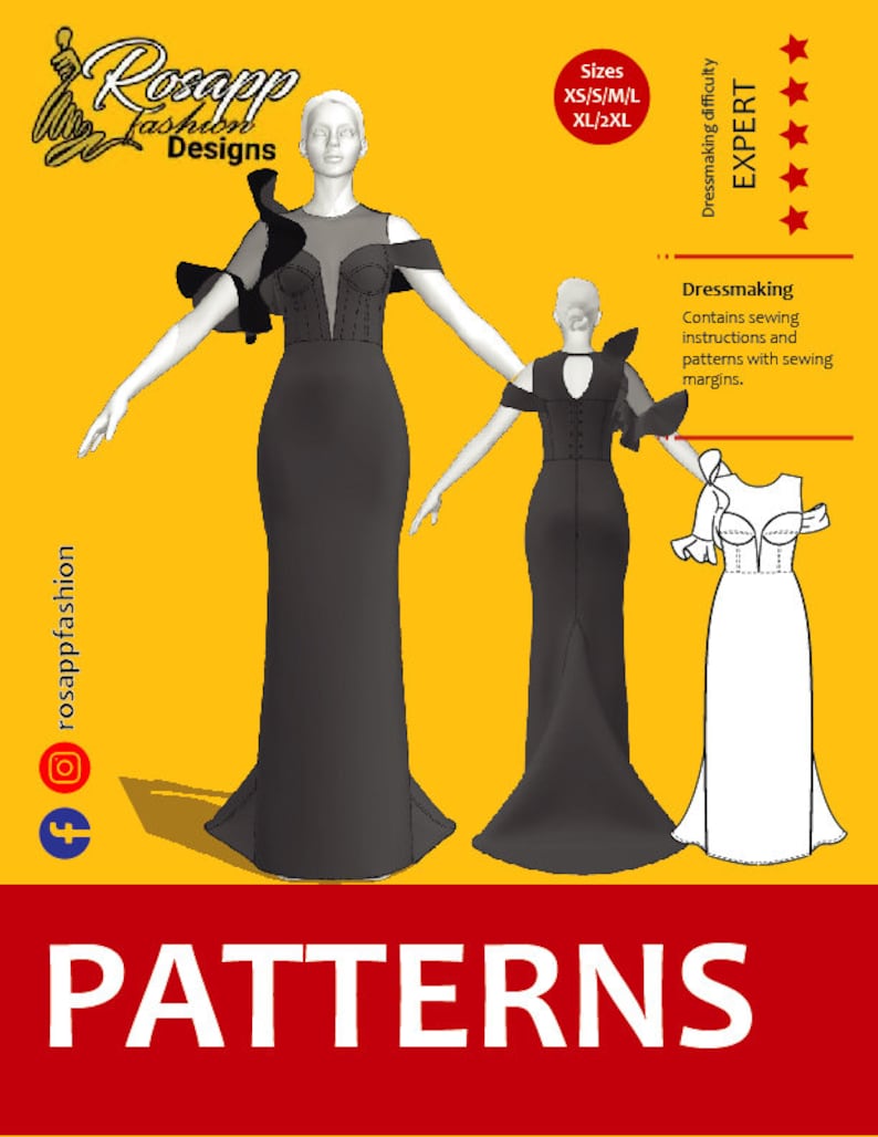 Honest Sewing Pattern for Women/ Bodice Fishtail Floor Dress/flounces ...