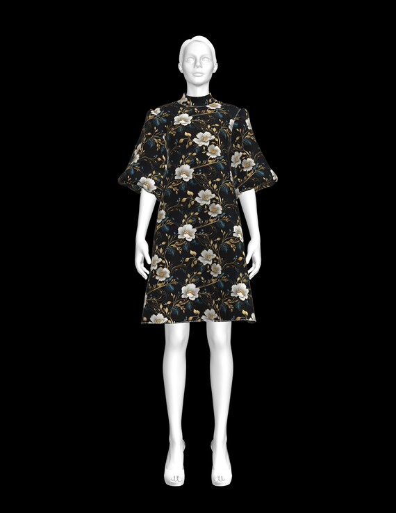 a line dress short turtleneck length 34 in Claire A-line PDF Sewing Pattern