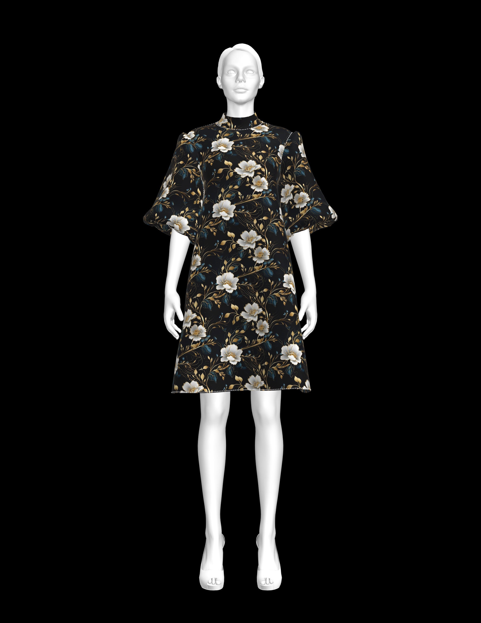 Claire A-line PDF Sewing Pattern for Women Dress/puff Sleeve/turtleneck ...