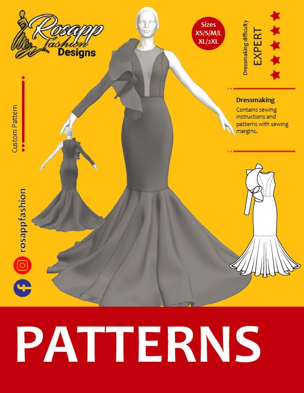 fitted lace wedding dress Halter Style Bodycon Mermaid Gown PDF Pattern – foxxiladi main image 1