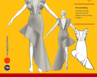 Wise sewing pattern for women dress/flounces sleeve/round neckline/back deep v neckline/Size S-2XL/instant download/easy PDF digital pattern