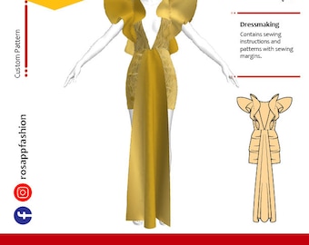 Gorgeous sewing pattern for women dress/above knee /flounce sleeve/plunging v-neckline/Sizes S-2XL/instant download/PDF sewing pattern